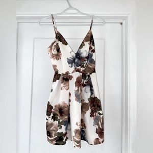 Flower patterned zip up mini dress